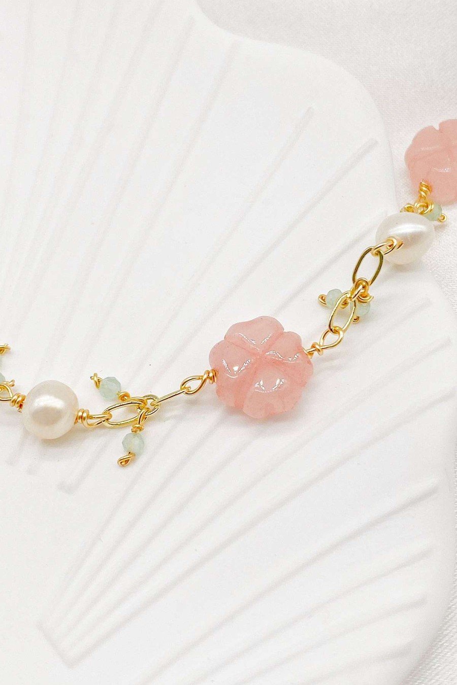 Smykker Og Tilbehor Skye Guld | Delilah Cherry Blossom Rose Quartz Pearl Halskaede Guld