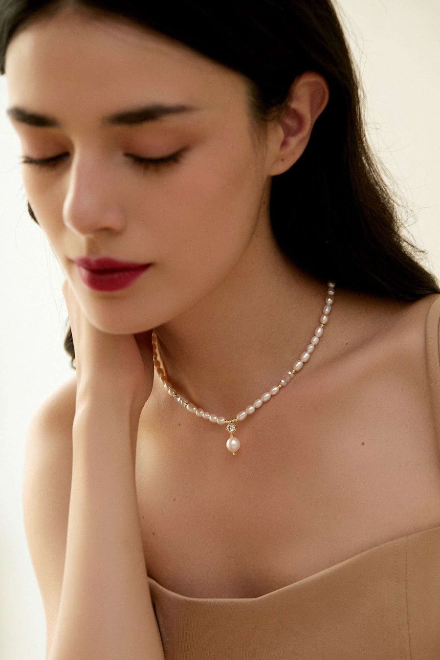 Smykker Og Tilbehor Skye Halskaeder | Lena 18K Guld Crystal Pearl Choker Halskaede