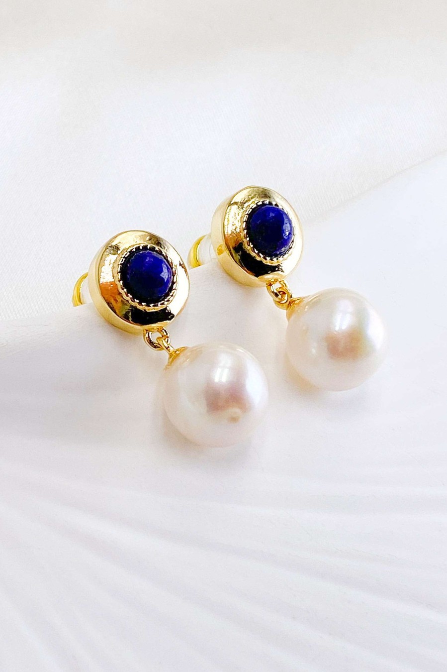 Smykker Og Tilbehor Skye Guld | Carina 18K Guldfyldte Lapis Pearl Drop Oreringe