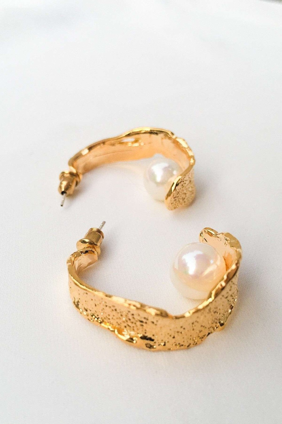 Smykker Og Tilbehor Skye Oreringe | Margo 18K Guld Pearl Hoop Oreringe