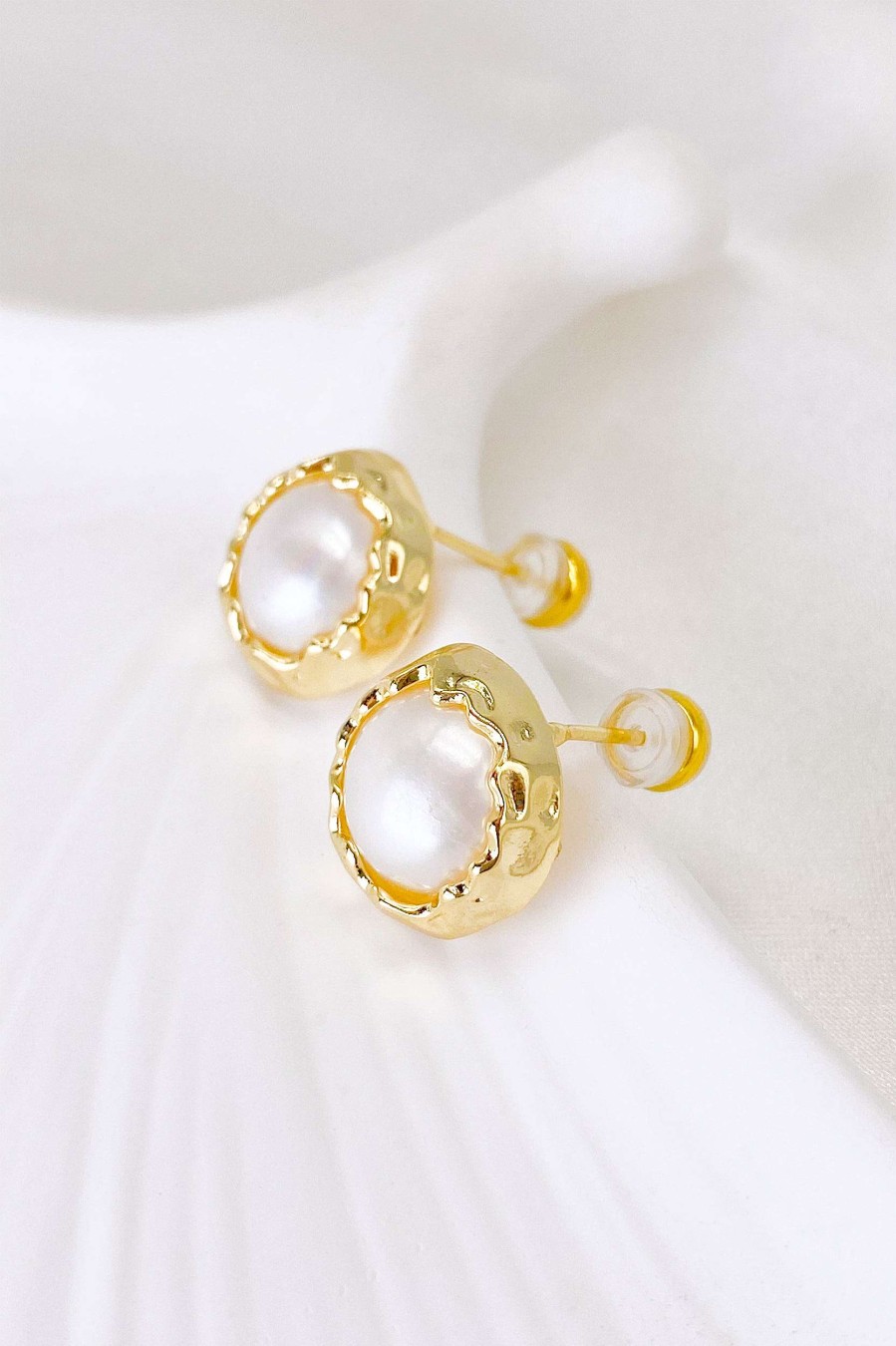 Smykker Og Tilbehor Skye Guld | Erin Halo Freshwater Pearl Stud Oreringe Guld