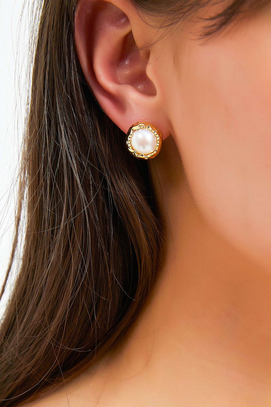 Smykker Og Tilbehor Skye Oreringe | Erin Halo Freshwater Pearl Stud Oreringe Guld