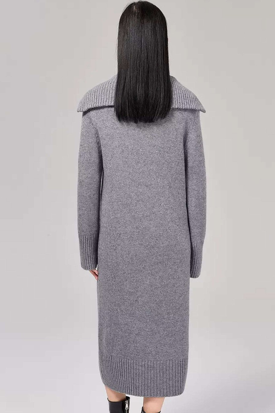 Toj Skye | Marcella Zip Collar Merino Wool Ribbet Sweater Dress Gra