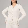 Toj Skye Uld | Cordelia Contrast Piping Merino Wool Ribbet Cardigan