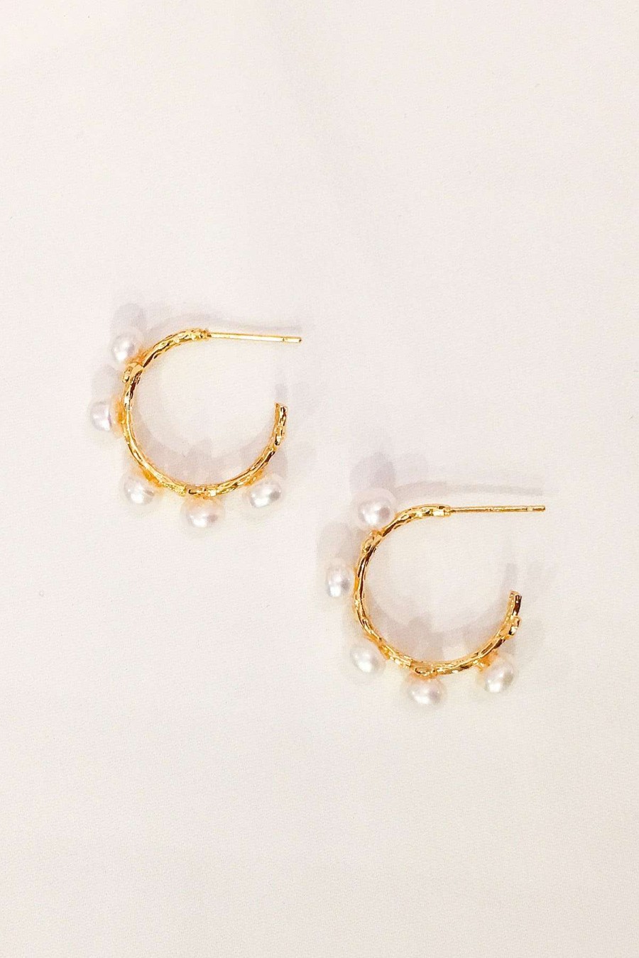 Smykker Og Tilbehor Skye Oreringe | Clarice 18K Pearl Hoop Oreringe Guld