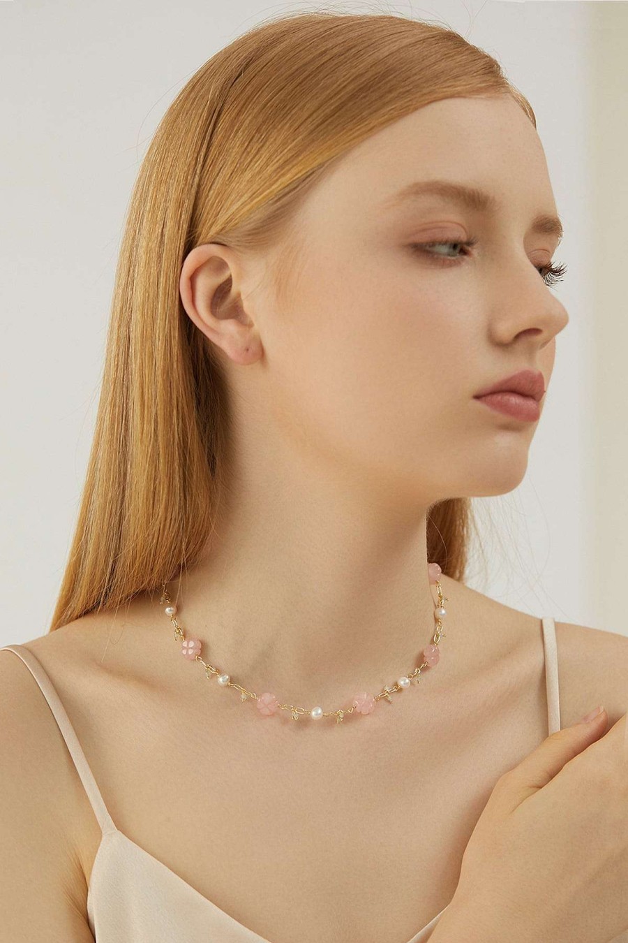 Smykker Og Tilbehor Skye Halskaeder | Delilah Cherry Blossom Rose Quartz Pearl Halskaede Guld