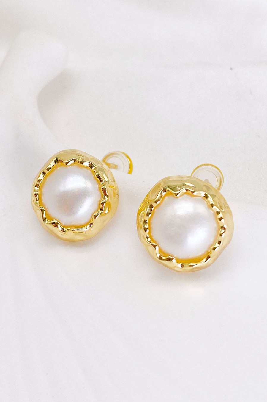 Smykker Og Tilbehor Skye Guld | Erin Halo Freshwater Pearl Stud Oreringe Guld