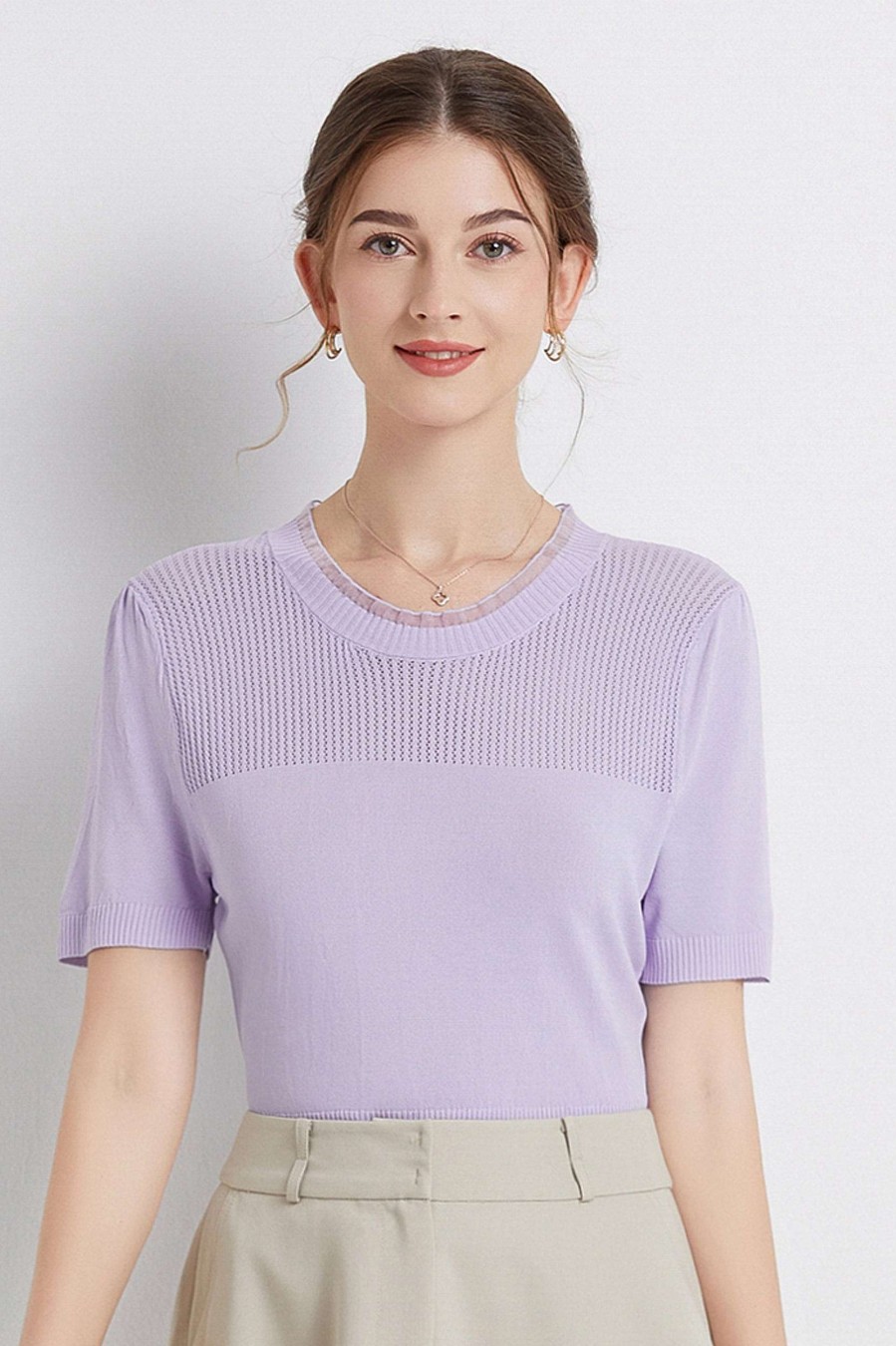 Toj Skye Okobevidst | Heidi Organza Neck Mesh Strik Top