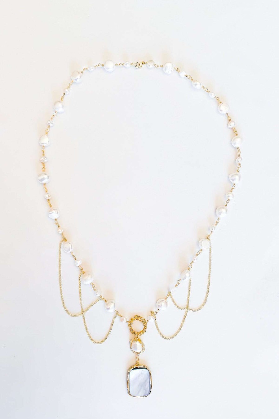 Smykker Og Tilbehor Skye Halskaeder | Serina 18K Mother Of Pearl Drape Halskaede Guld