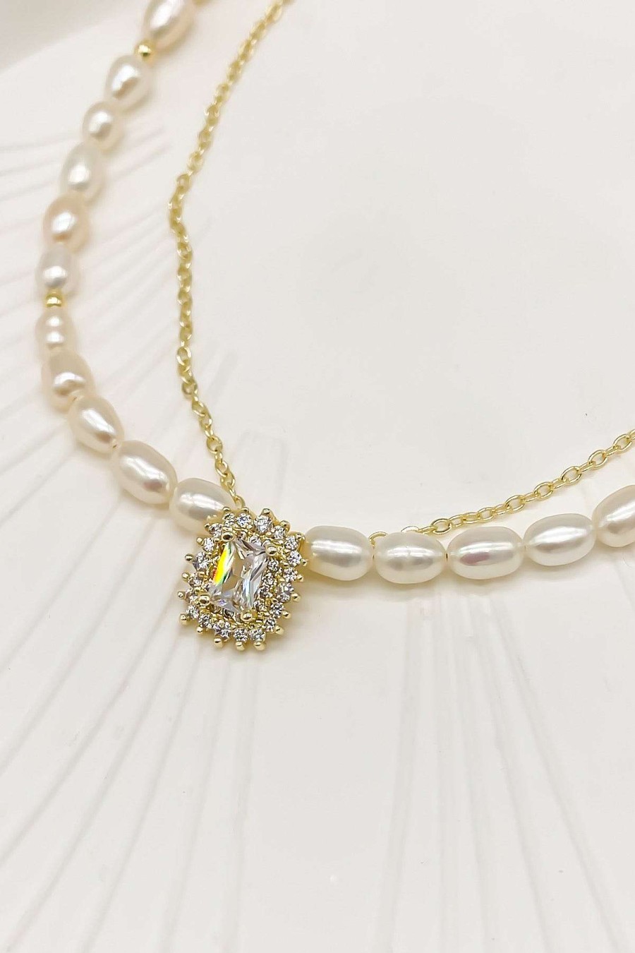 Smykker Og Tilbehor Skye Guld | Jolie Freshwater Pearl Crystal Pendant Halskaede