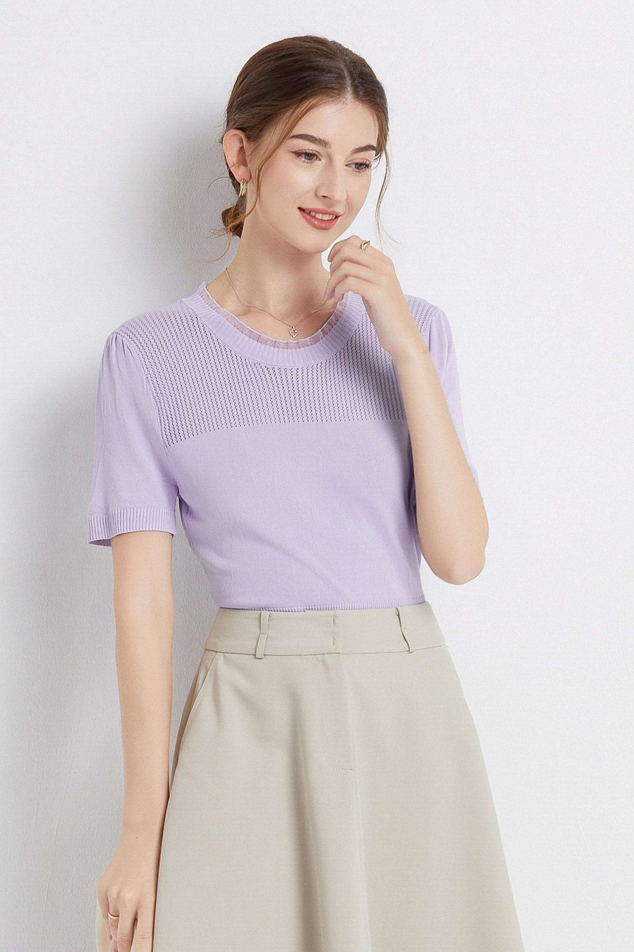 Toj Skye | Heidi Organza Neck Mesh Strik Top