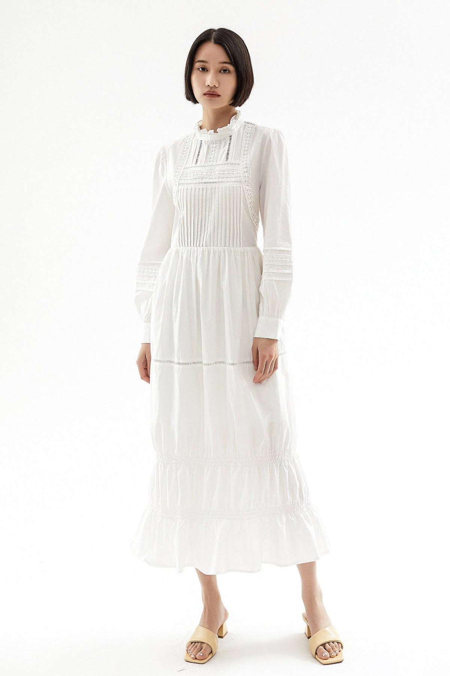 Toj Skye | Clemence Cotton Tiered Midi-Kjole Hvid