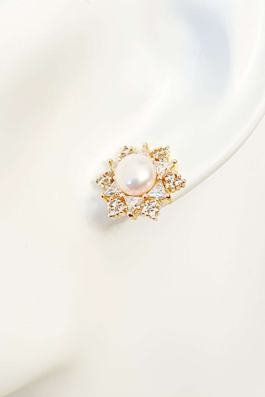 Smykker Og Tilbehor Skye Oreringe | Elisa Pearl Crystal Snowflake Oreringe Guld