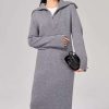 Toj Skye Uld | Marcella Zip Collar Merino Wool Ribbet Sweater Dress Gra