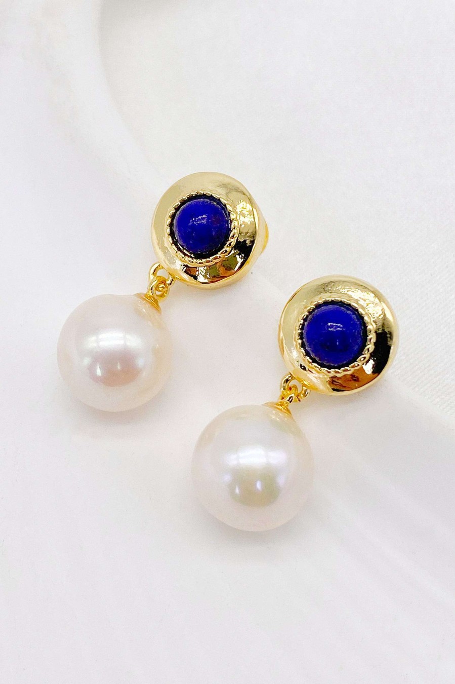 Smykker Og Tilbehor Skye Guld | Carina 18K Guldfyldte Lapis Pearl Drop Oreringe