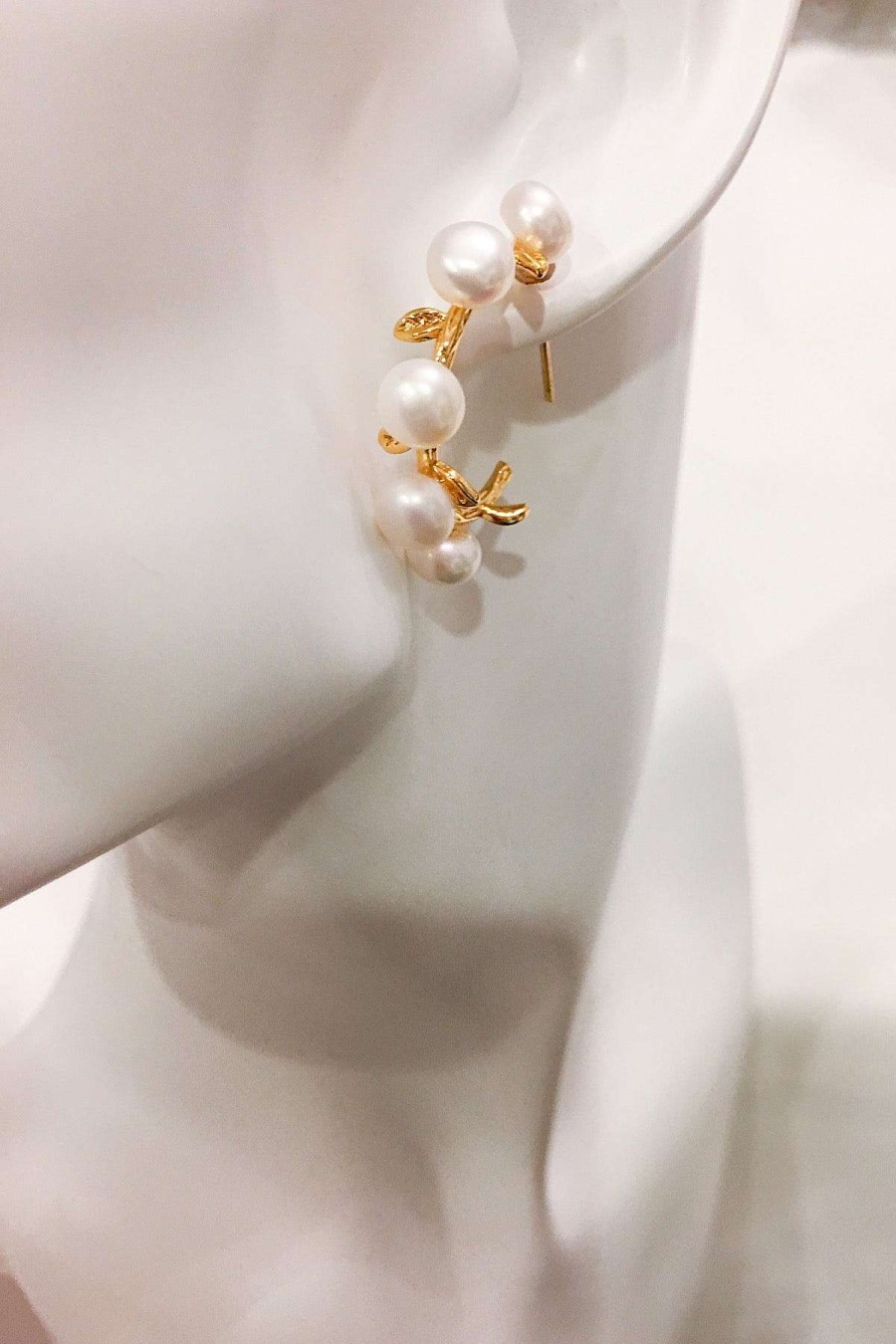 Smykker Og Tilbehor Skye Guld | Clarice 18K Pearl Hoop Oreringe Guld